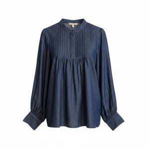 Rochelle Behrens NWT Indigo Pintuck Pleat Denim Blouse  No-Gape Technology XL
